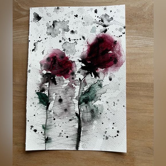 Beautiful Handpainted abstract watercolour dried roses - Picture 1 of 1